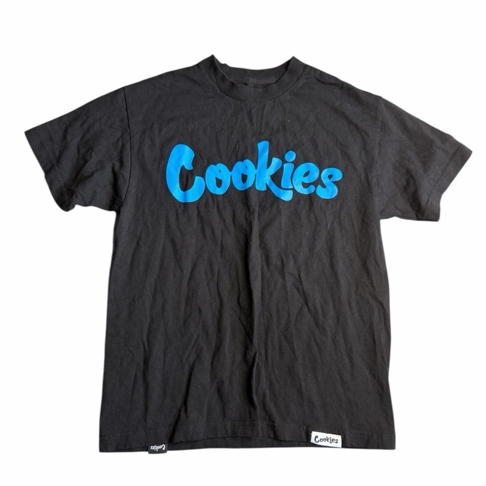 Cookies Logo T Shirt Mens Small Black Blue Graphic Streetwear Cotton